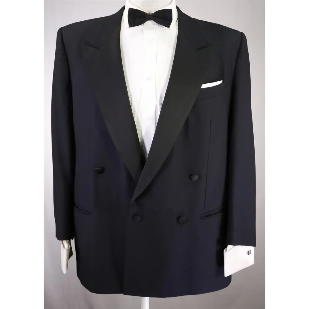 Lubiam Black Double Breasted Tuxedo Formal Wedding Blazer Jacket 42S